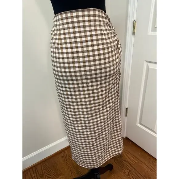 Zara Gingham Wrap Skirt in Brown and White - Picture 3 of 4